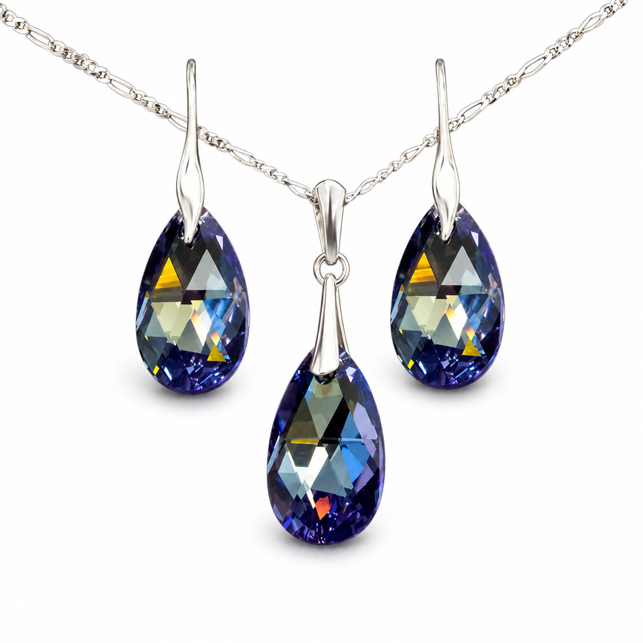 Sidabrinis papuošalų rinkinys moterims „Baroque (Tanzanite AB)“ su Swarovski® kristalais