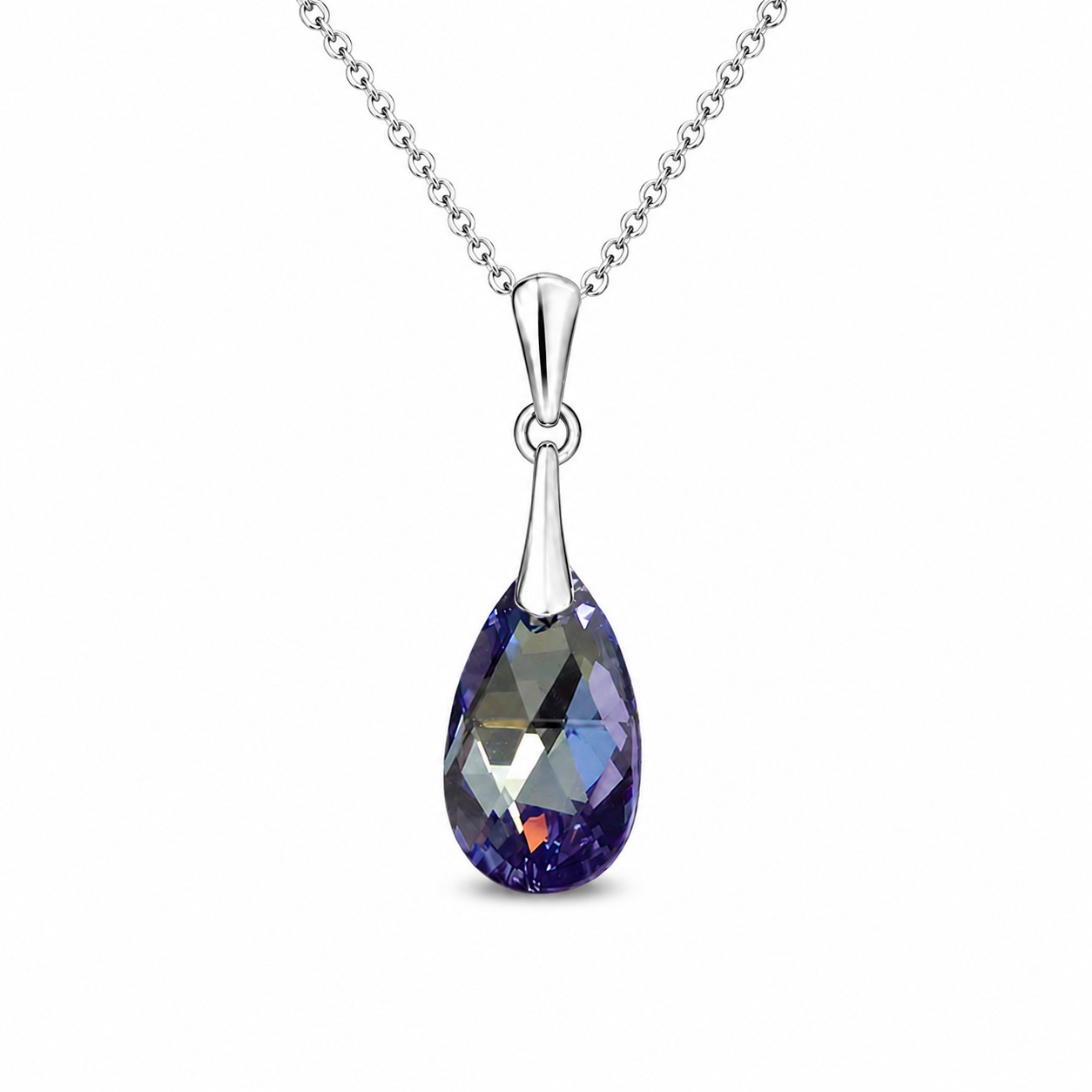 Sidabrinis kaklo papuošalas moterims DiamondSky „Baroque (Tanzanite AB)“ su Swarovski kristalais