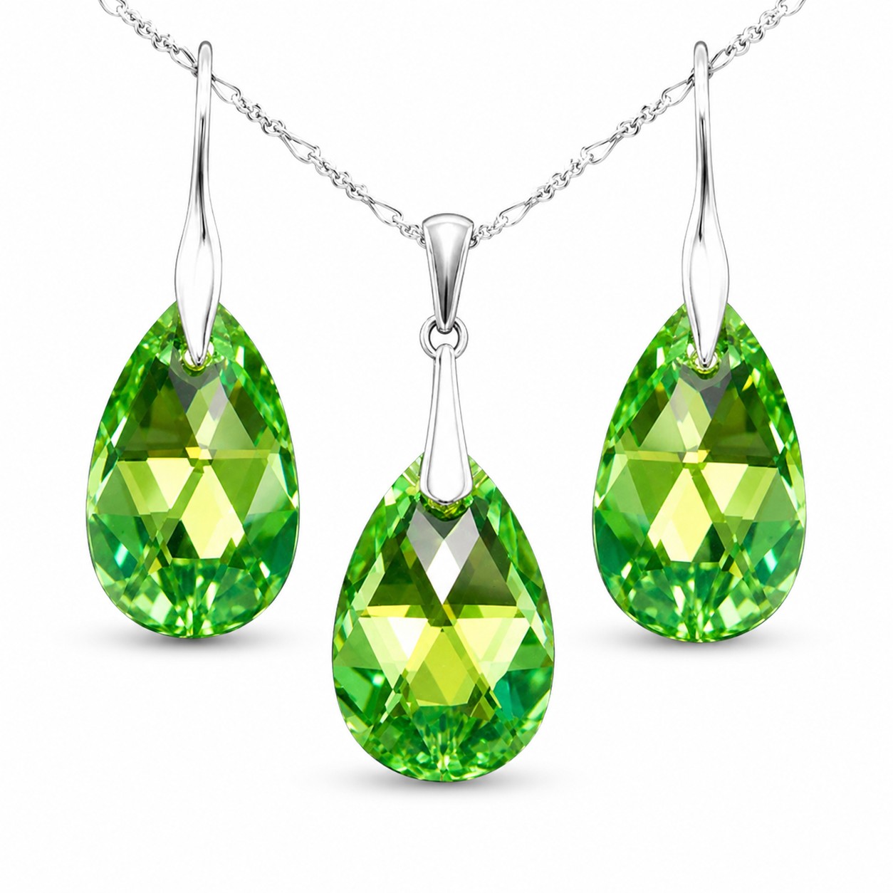 Sidabrinis papuošalų rinkinys moterims „Baroque (Peridot AB)“ su Swarovski® kristalais