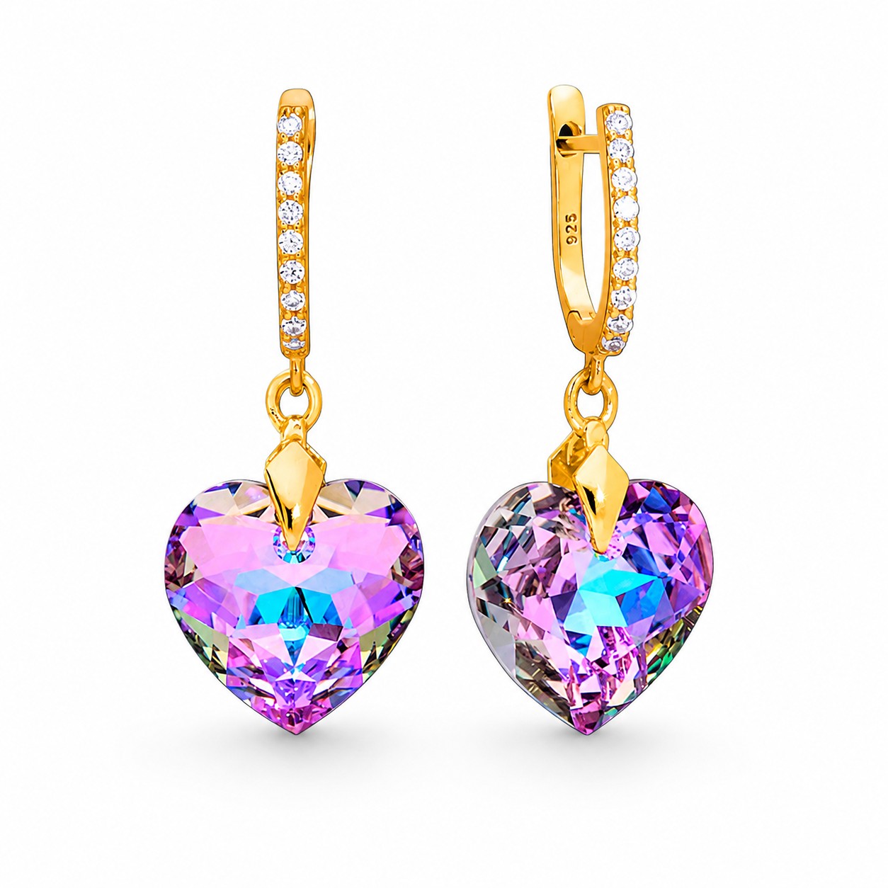 Sidabriniai auskarai „Romantic Heart III (Vitrail Light)“ su Swarovski® kristalais
