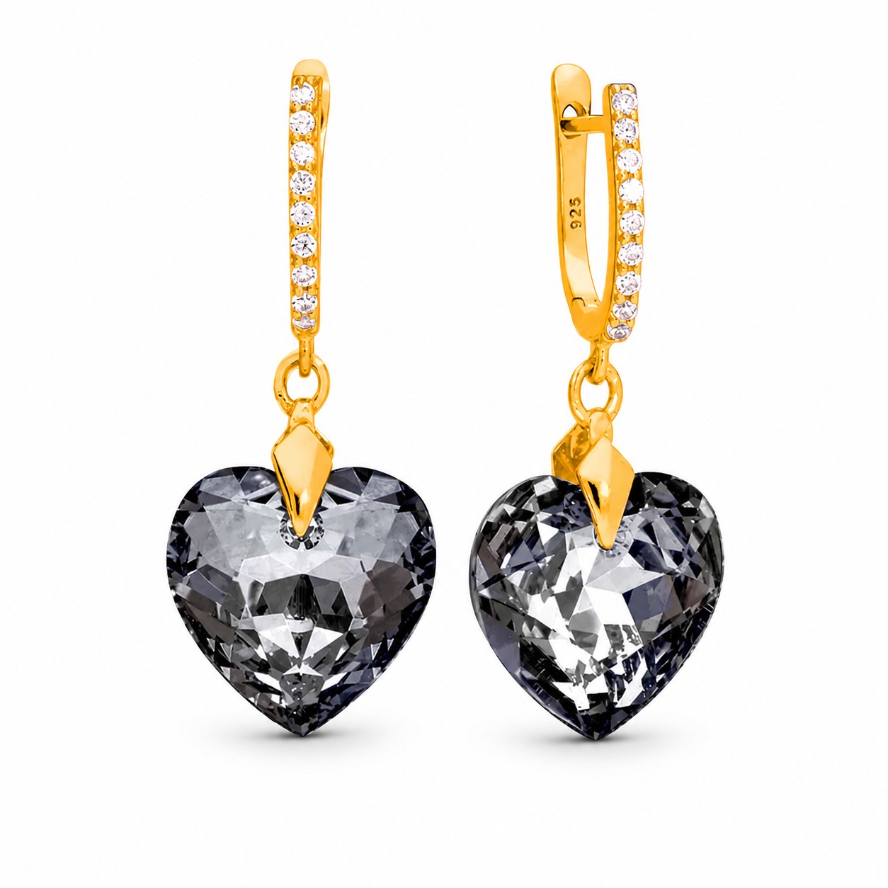Sidabriniai auskarai „Romantic Heart III (Silver Night)“ su Swarovski® kristalais