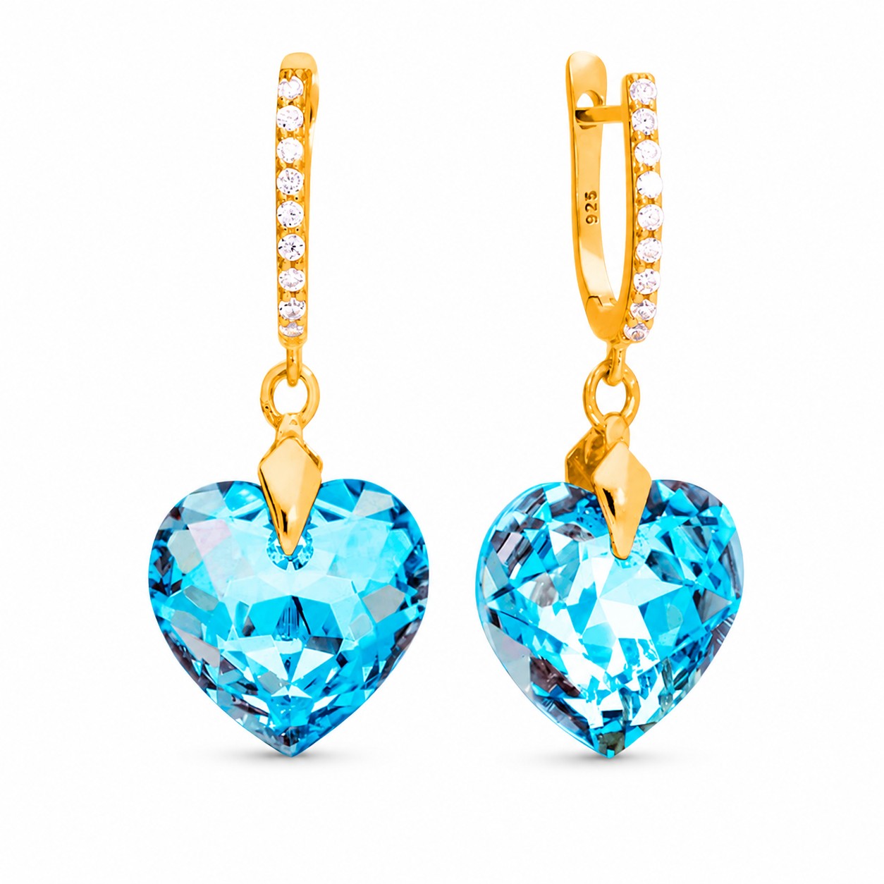 Sidabriniai auskarai „Romantic Heart III (Aquamarine Shimmer)“ su Swarovski® kristalais