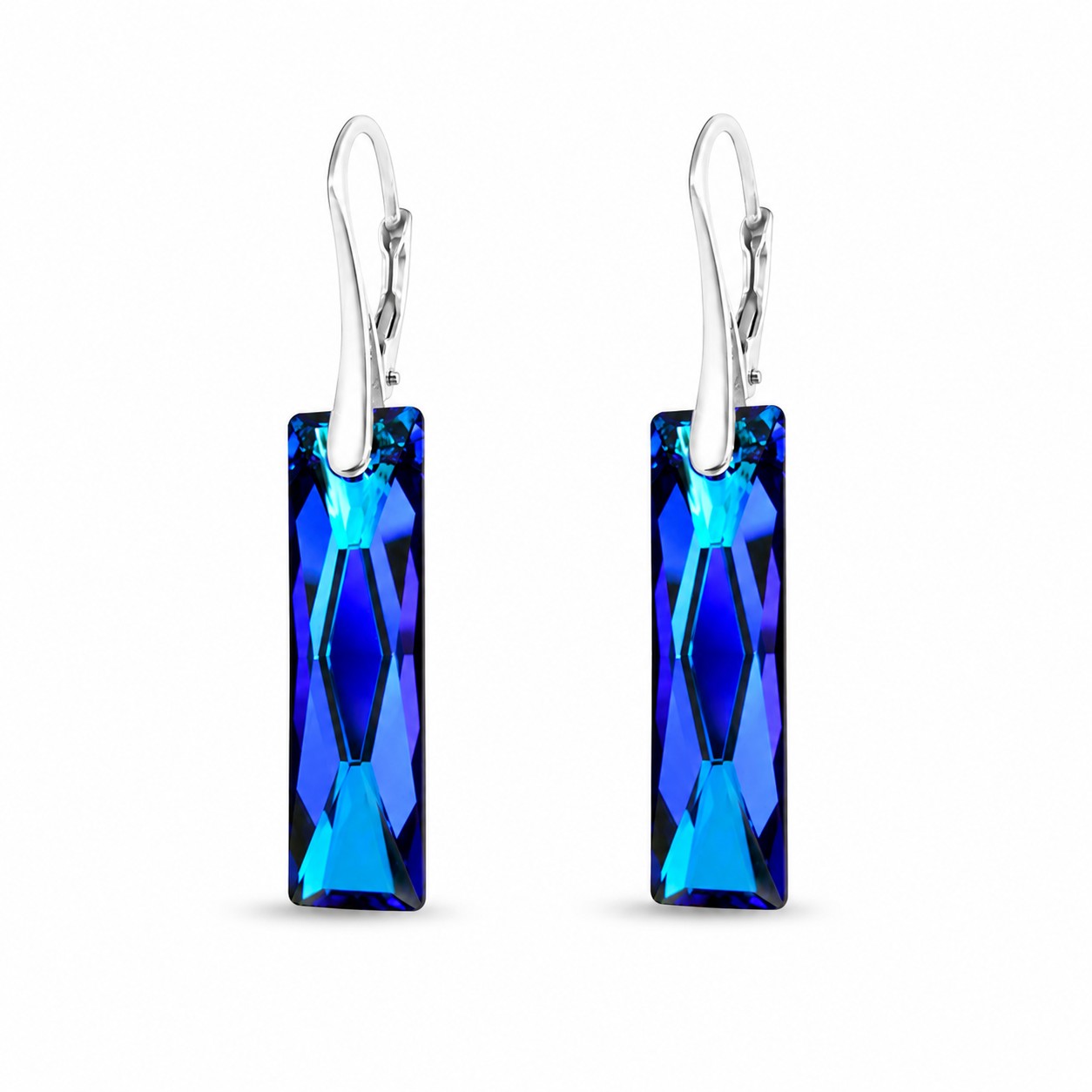 Sidabriniai auskarai moterims DiamondSky „Deluxe (Bermuda Blue)“ su Swarovski kristalais