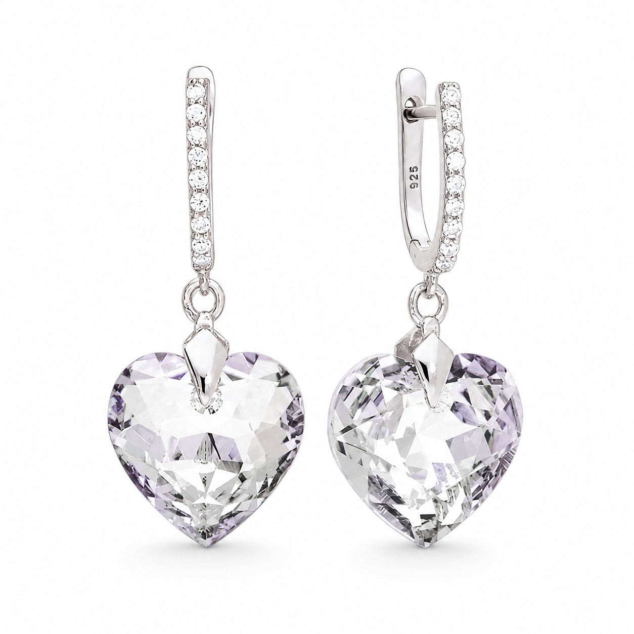 Sidabriniai auskarai moterims DiamondSky „Romantic Heart III R“ su Swarovski kristalais