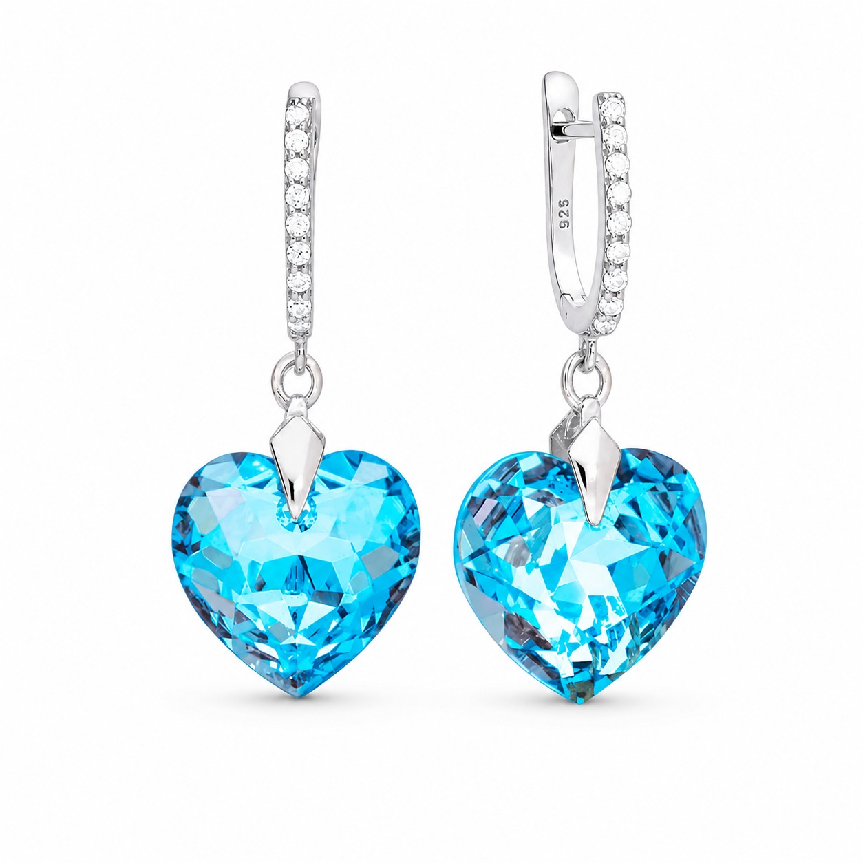Sidabriniai auskarai „Romantic Heart III R (Aquamarine Shimmer)“ su Swarovski® kristalais