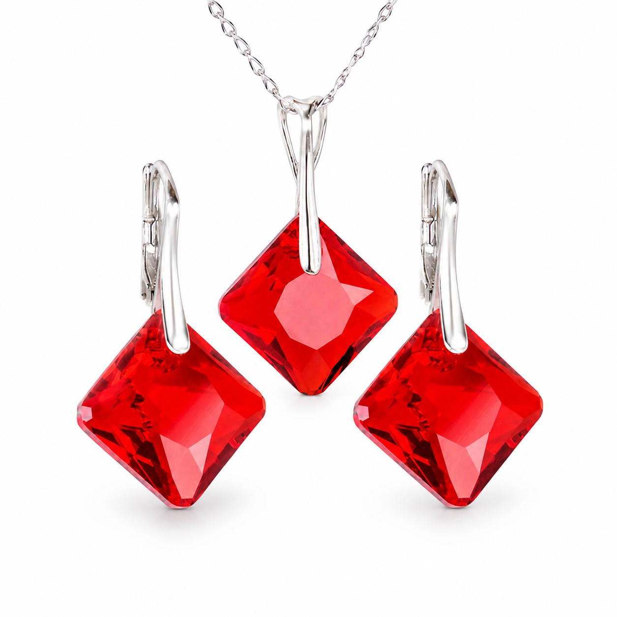 Sidabrinis papuošalų rinkinys moterims „Shimmer (Light Siam)“ su Swarovski® kristalais