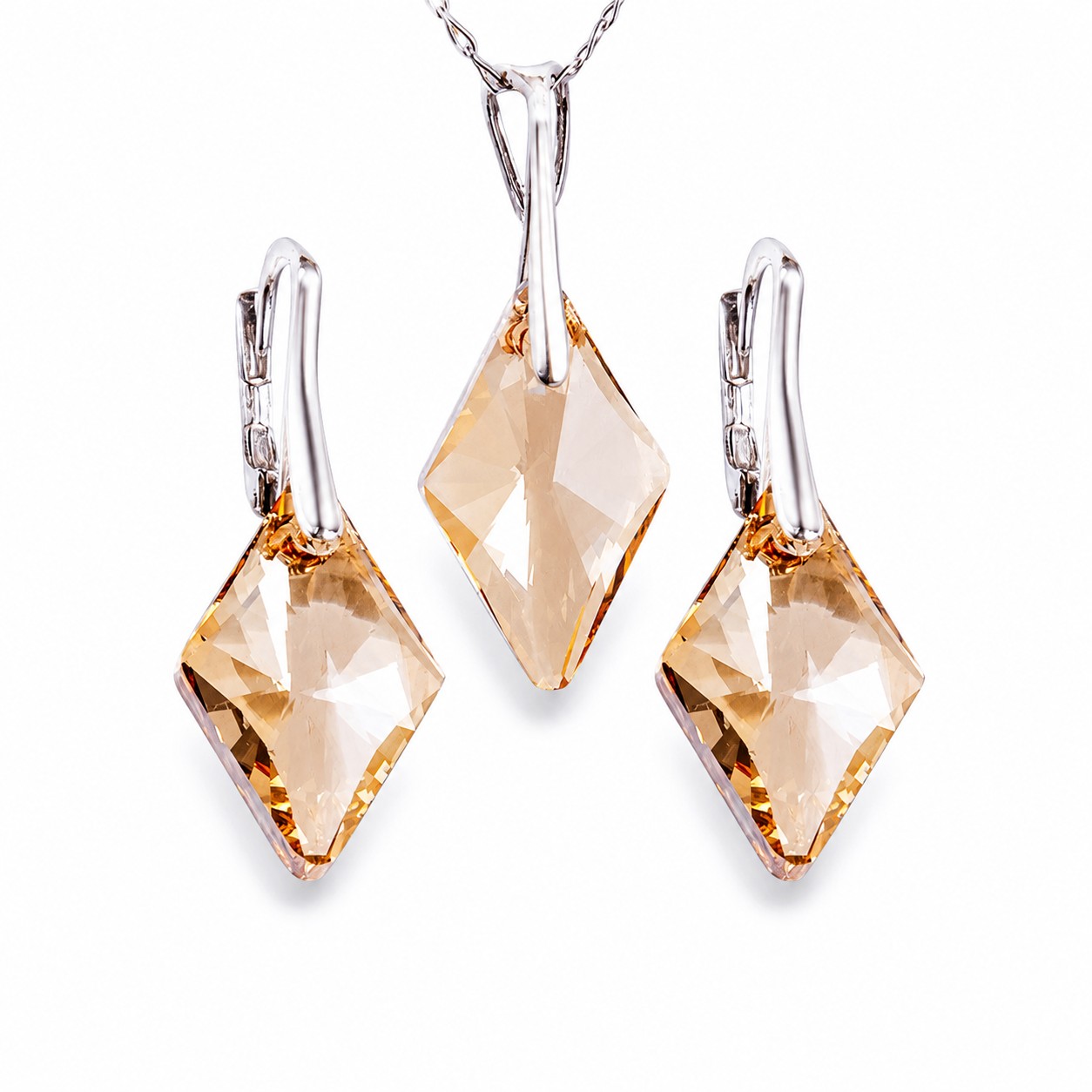 Sidabrinis papuošalų rinkinys moterims DiamondSky „Rhombus (Golden Shadow)“ su Swarovski kristalais