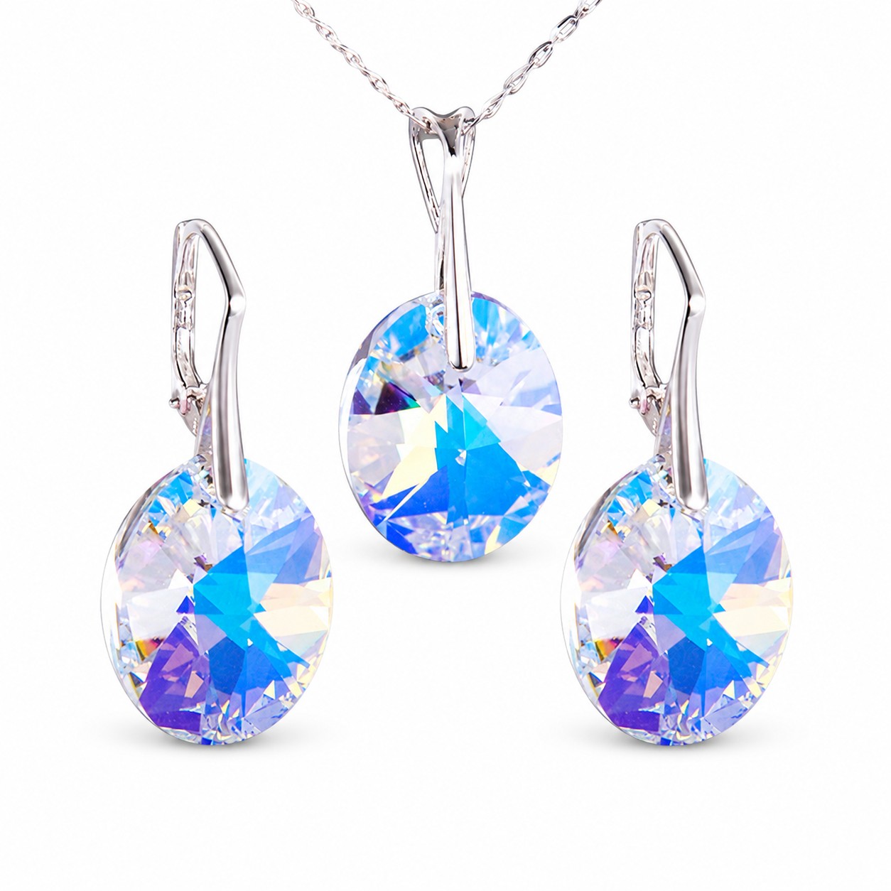 Sidabrinis papuošalų rinkinys moterims „Reflection (Aurora Borealis)“ su Swarovski® kristalais
