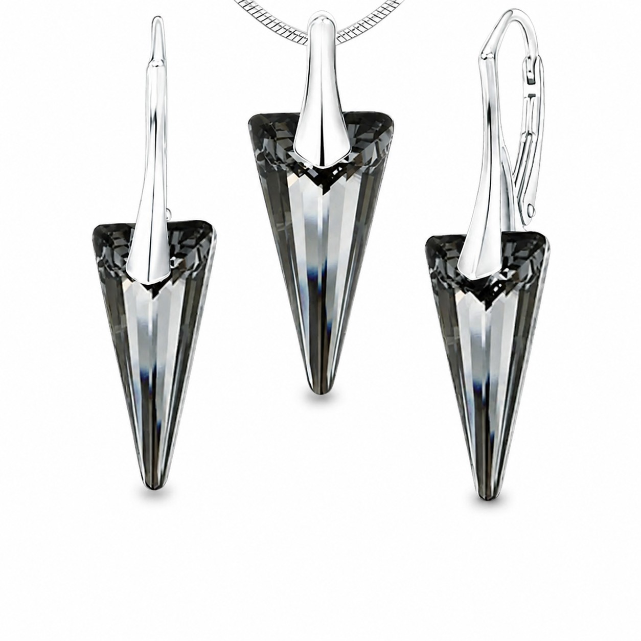 Sidabrinis papuošalų rinkinys moterims „Spike (Silver Night)“ su Swarovski® kristalais