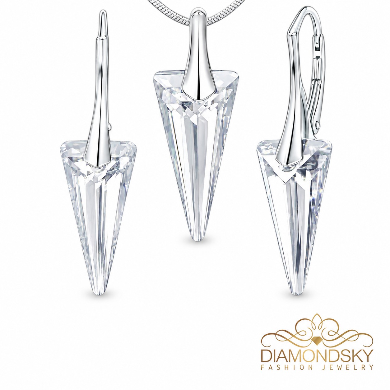 Sidabrinis papuošalų rinkinys moterims „Spike“ su Swarovski® kristalais