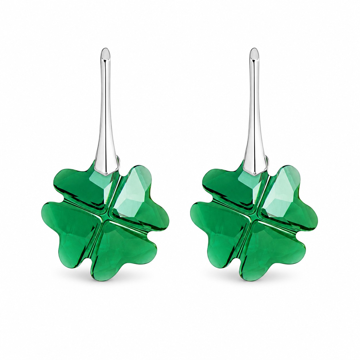 Sidabriniai auskarai moterims DiamondSky „Clover (Emerald)„ su Swarovski kristalais