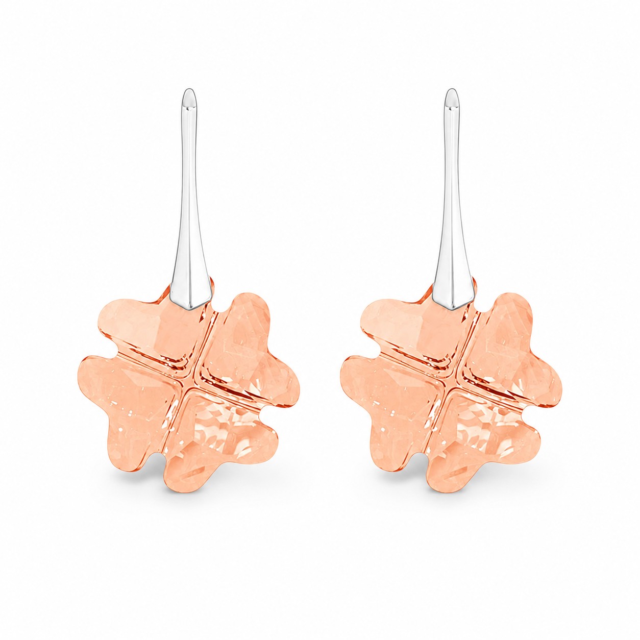 Sidabriniai auskarai moterims DiamondSky „Clover (Golden Shadow)„ su Swarovski kristalais