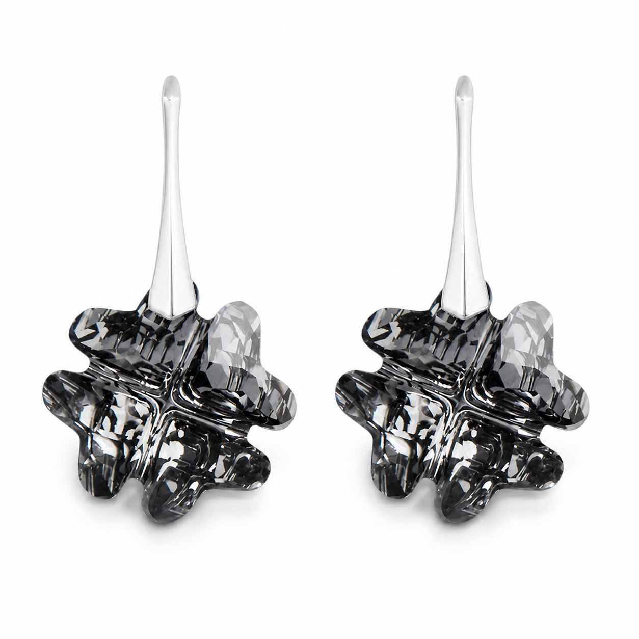 Sidabriniai auskarai „Clover (Silver Night)“ su Swarovski® kristalais