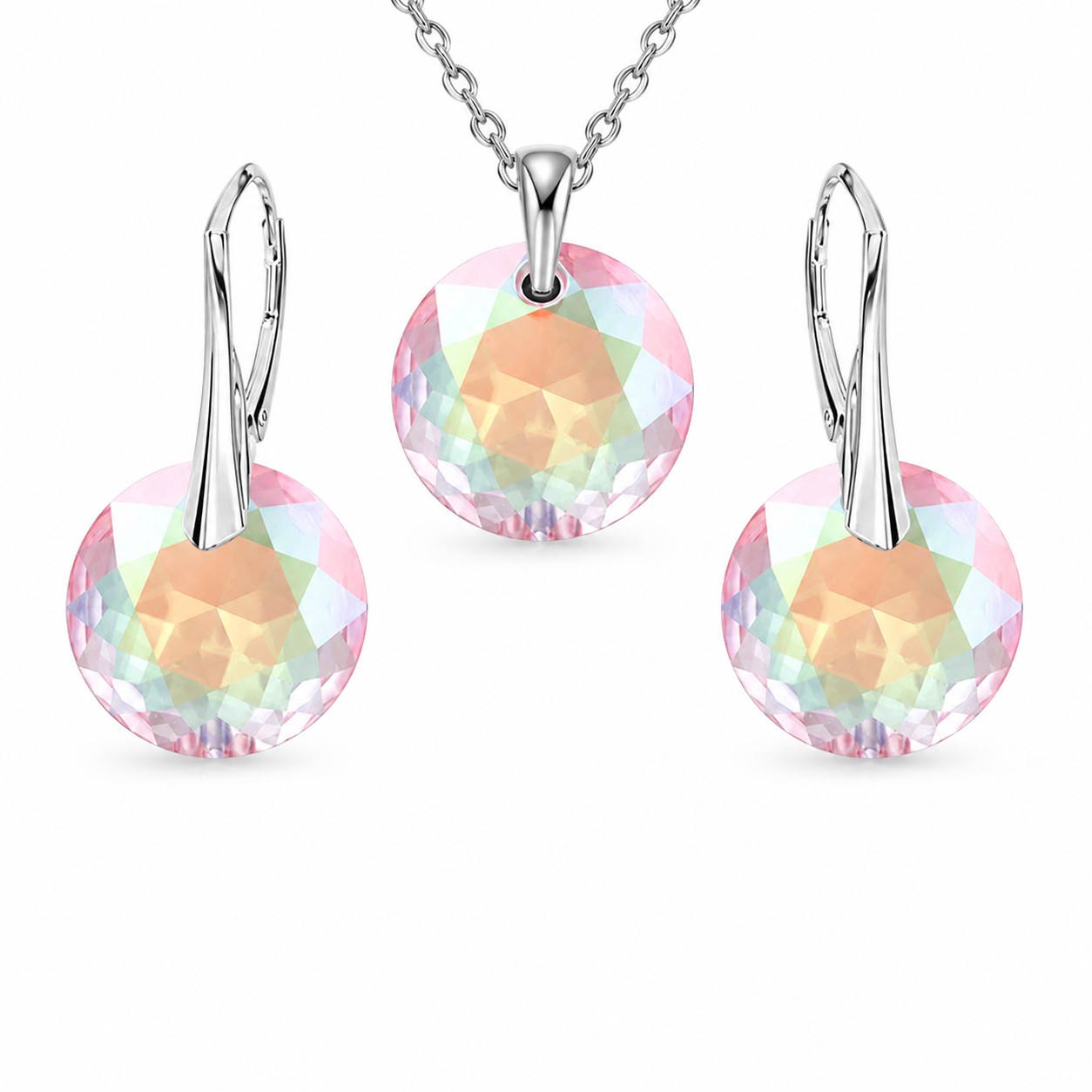 Sidabrinis papuošalų rinkinys moterims „Marianne (Aurora Borealis)“ su Swarovski® kristalais