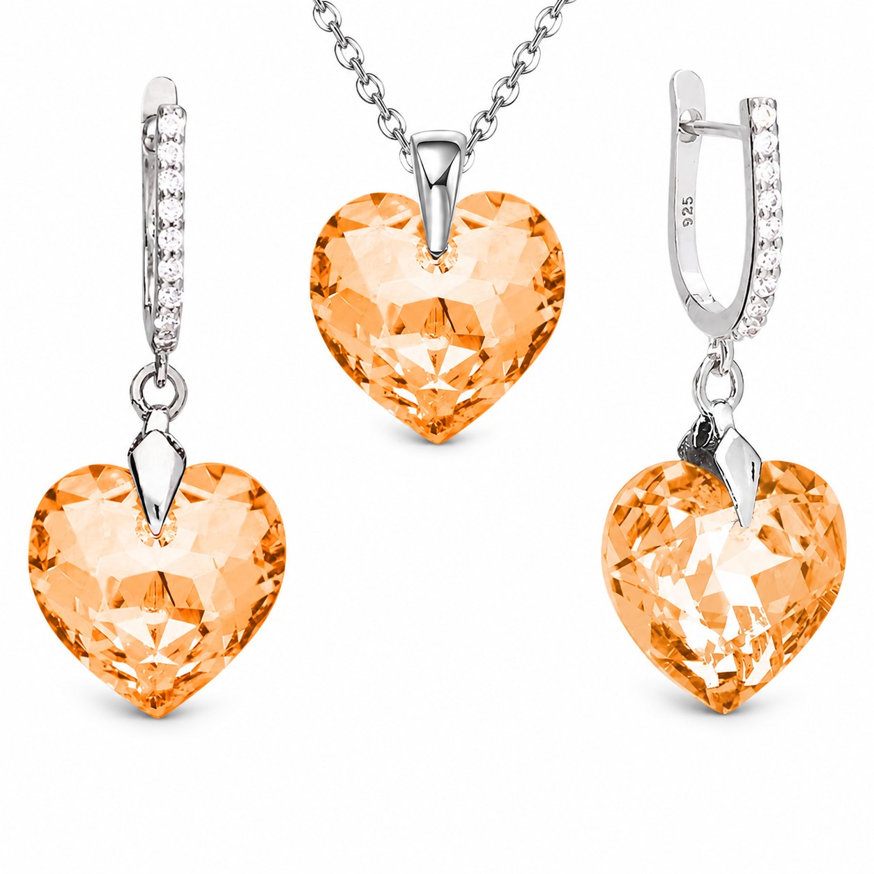 Sidabrinis papuošalų rinkinys moterims „Romantic Heart III R (Light Colorado Topaz)“ su Swarovski® kristalais