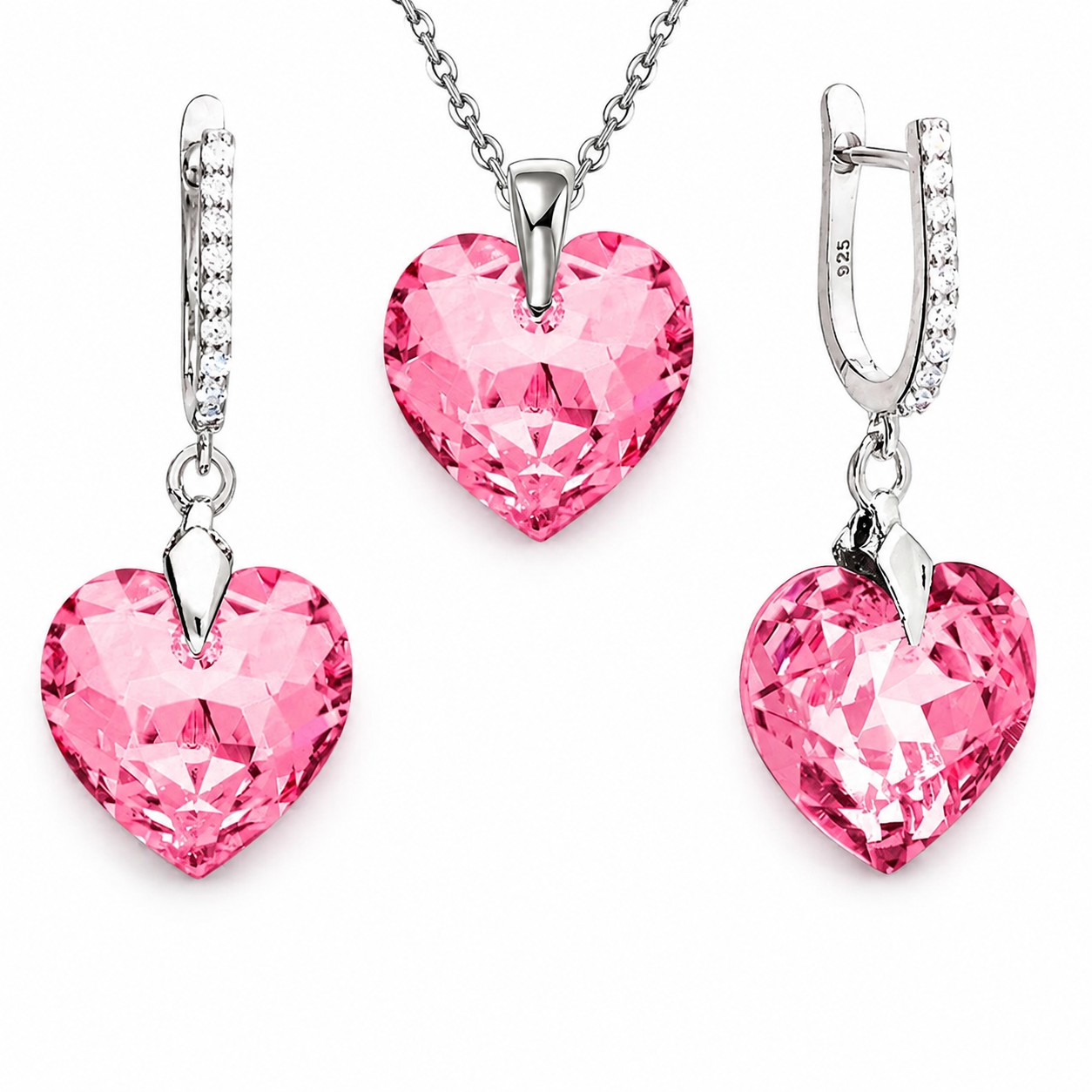 Sidabrinis papuošalų rinkinys moterims DiamondSky „Romantic Heart III R (Rose)“ su Swarovski kristalais