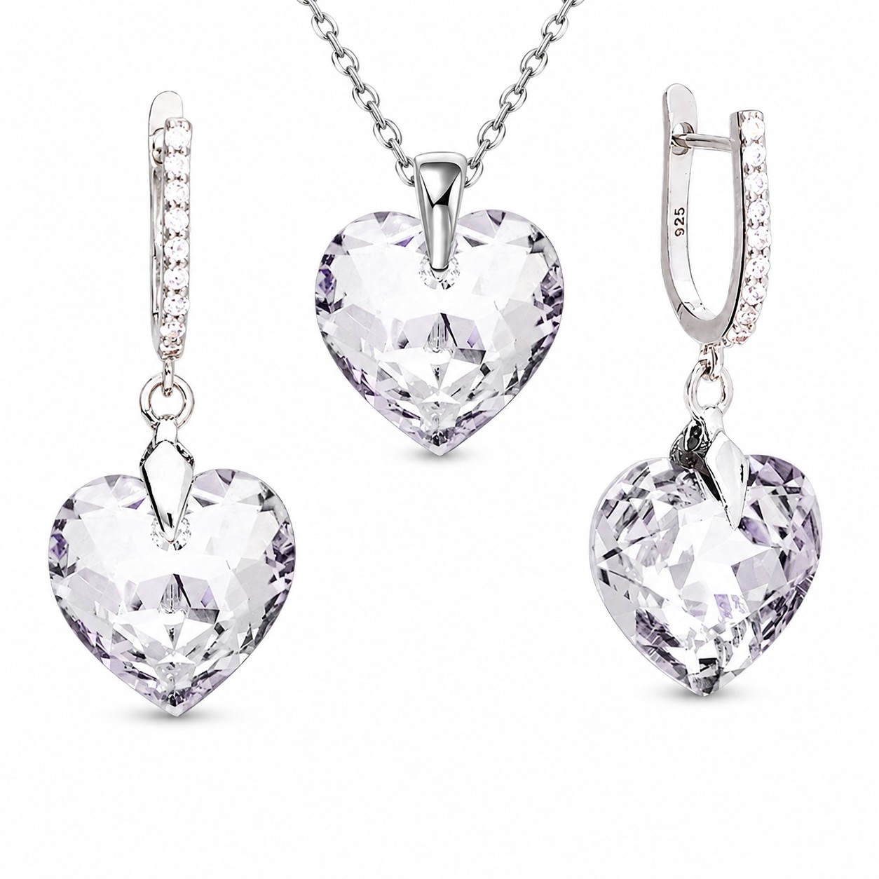 Sidabrinis papuošalų rinkinys moterims DiamondSky „Romantic Heart III R“ su Swarovski kristalais