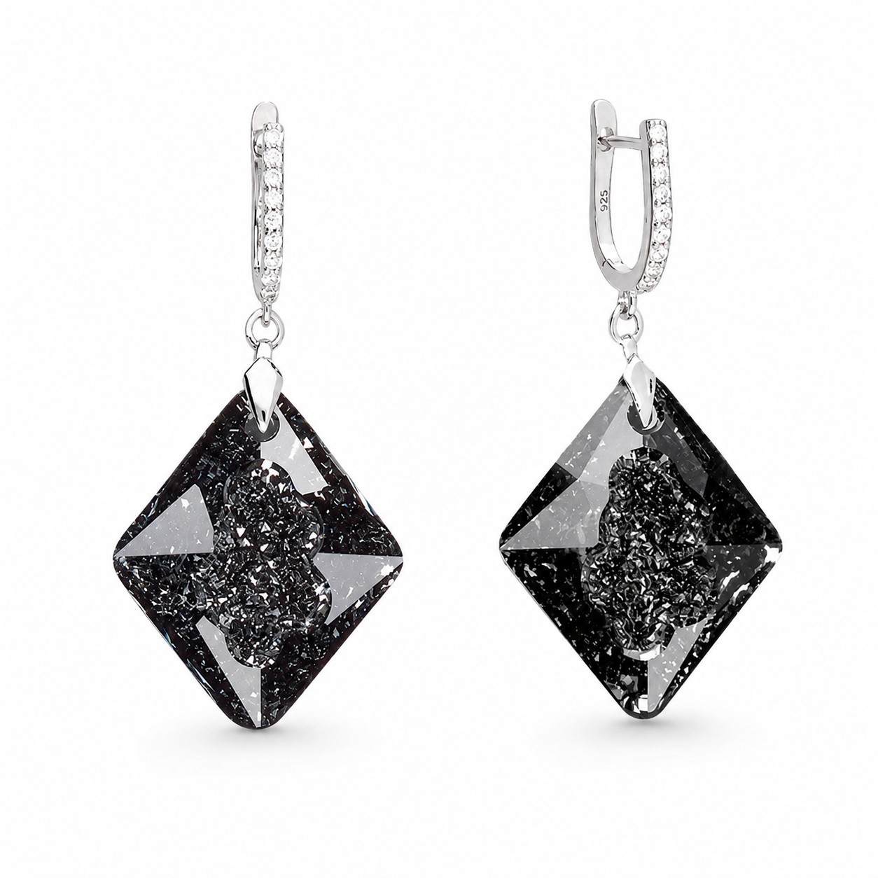 Sidabriniai auskarai moterims DiamondSky „Growing Crystal (Silver Night)“ su Swarovski kristalais