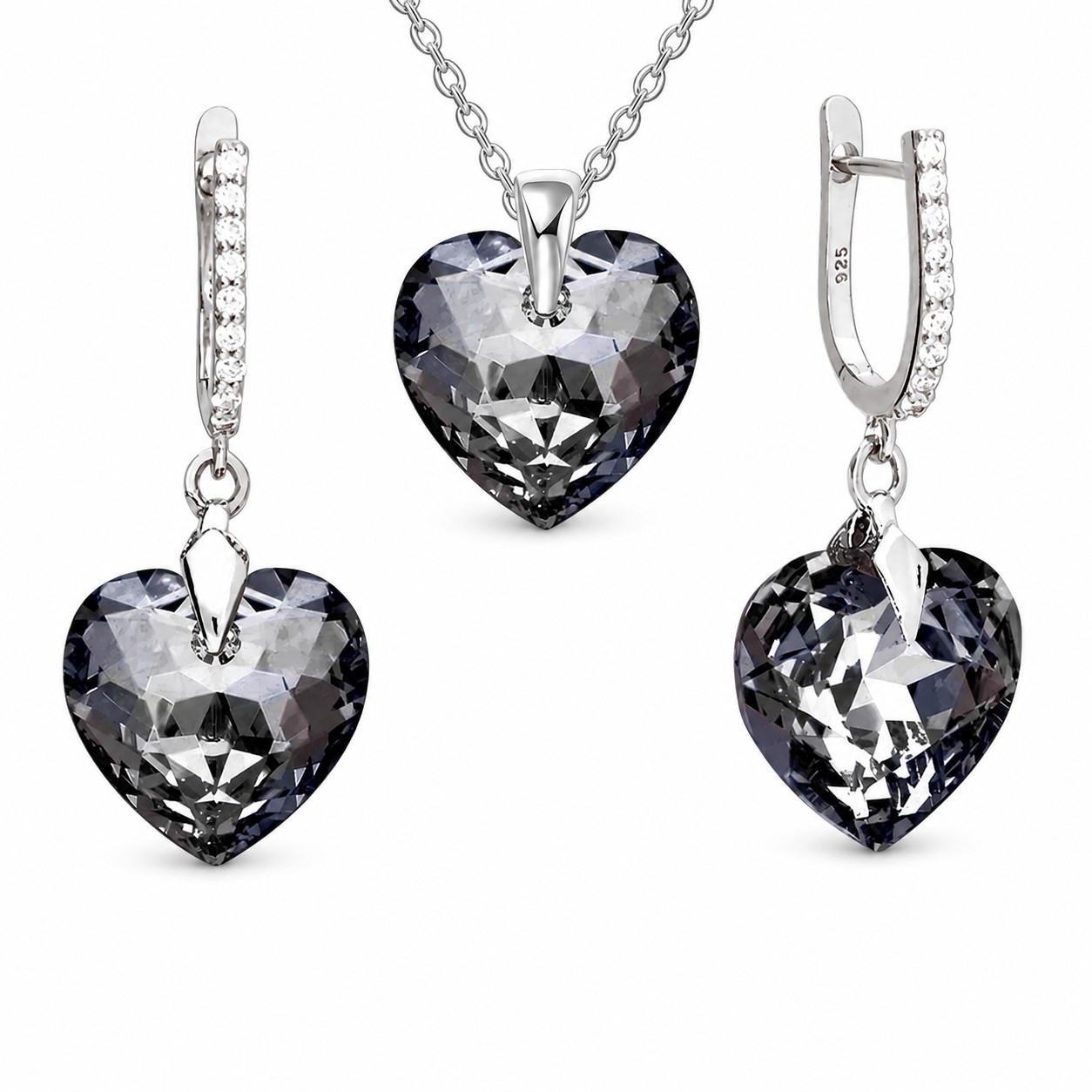 Sidabrinis papuošalų rinkinys moterims „Romantic Heart III R (Silver Night)“ su Swarovski® kristalais