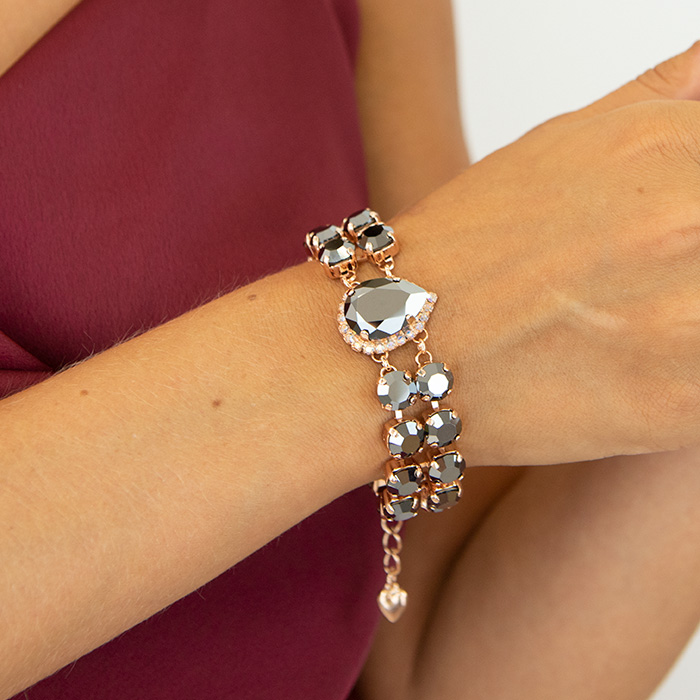 Apyrankė moterims DiamondSky „Dangaus Lašas III (Jet Hematite)“ su Preciosa® kristalais
