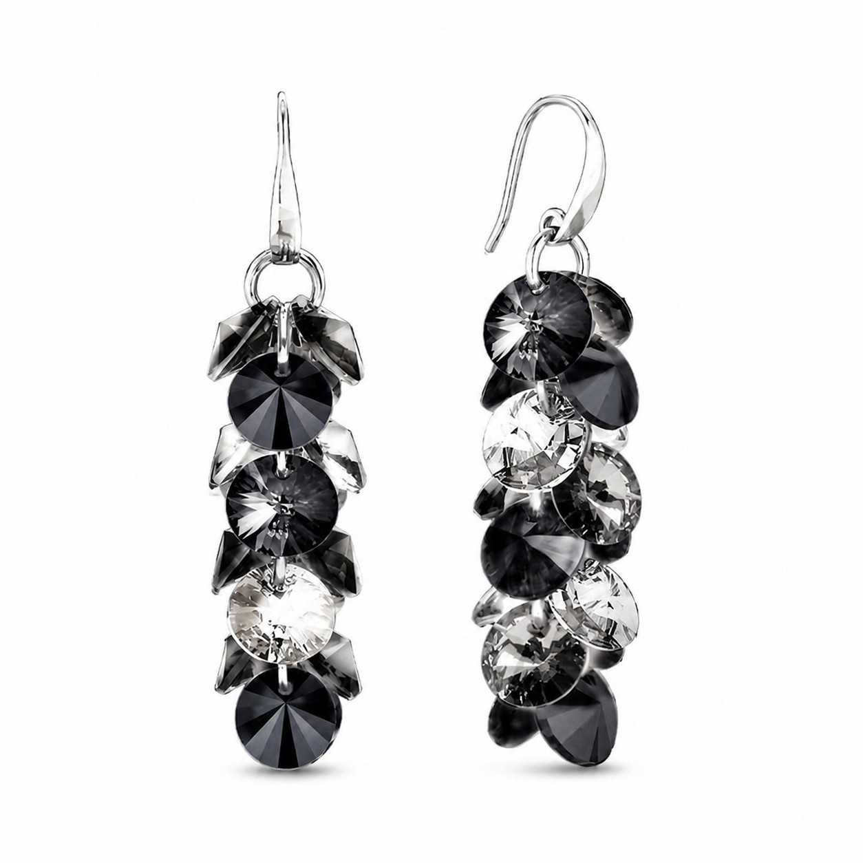 Sidabriniai auskarai „Flamenco (Silver Night / Jet)“ su Swarovski® kristalais
