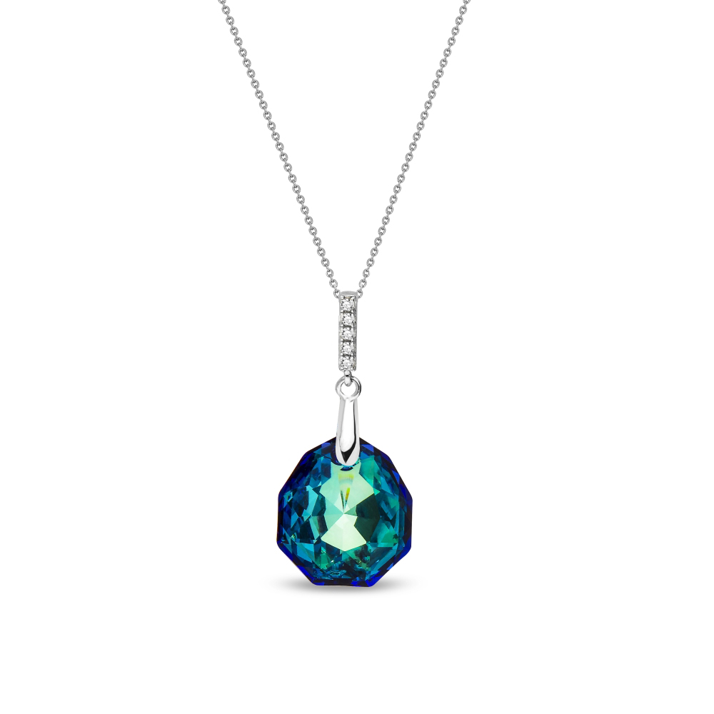 Kaklo papuošalas moterims DiamondSky „Calathea (Bermuda Blue)“ su Swarovski kristalais