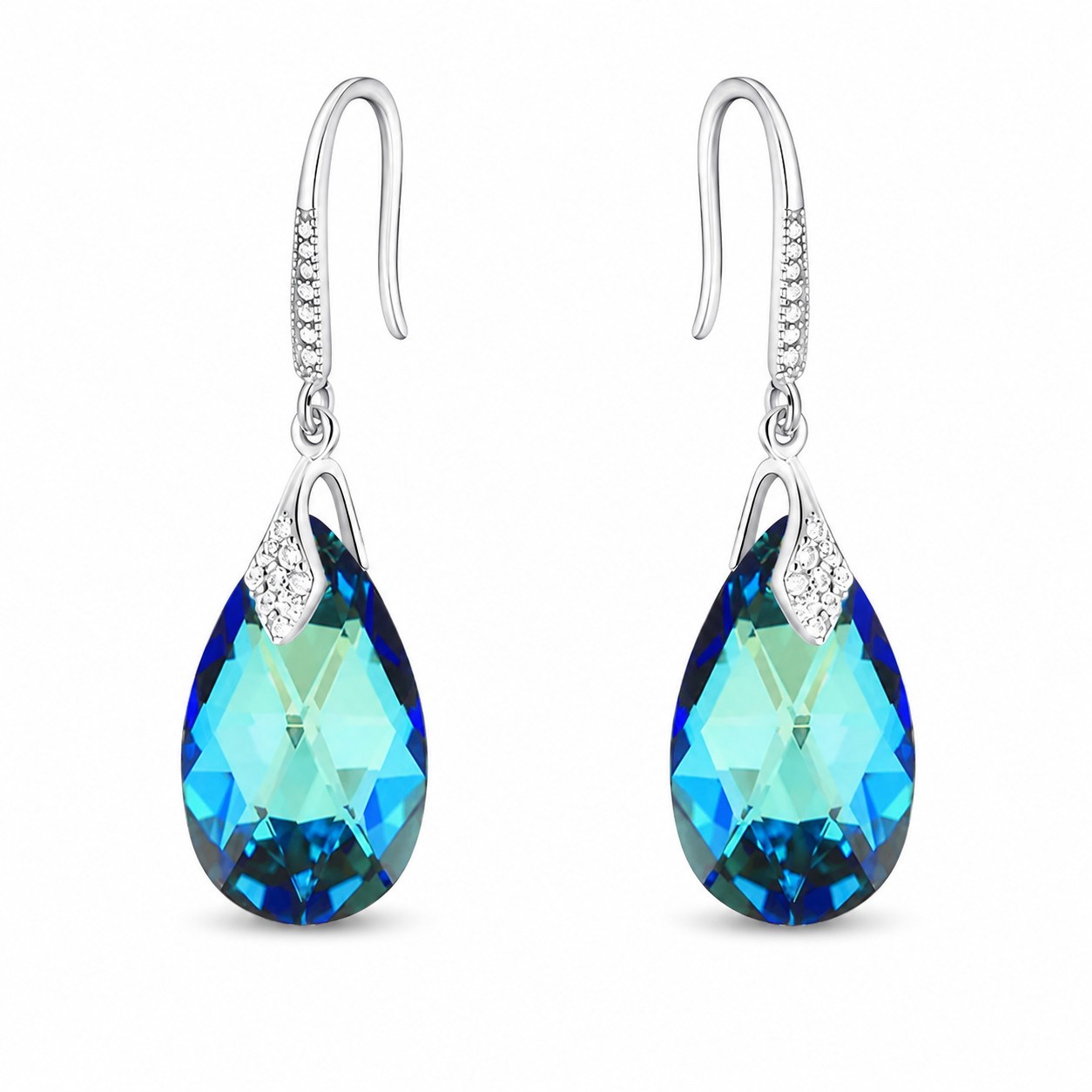 Sidabriniai auskarai moterims DiamondSky „Baroque III (Bermuda Blue)“ su Swarovski kristalais