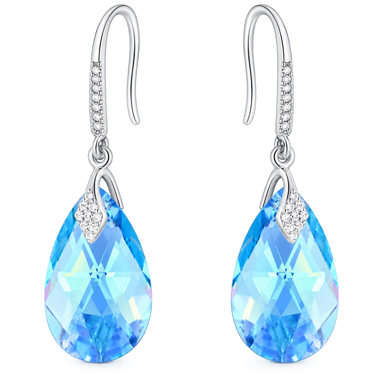 Sidabriniai auskarai moterims DiamondSky „Baroque III (Aquamarine AB)“ su Swarovski kristalais