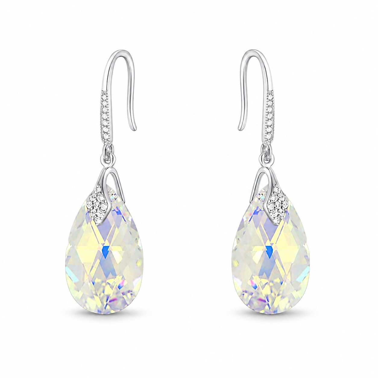 Sidabriniai auskarai moterims DiamondSky „Baroque III (Aurora Borealis)“ su Swarovski kristalais