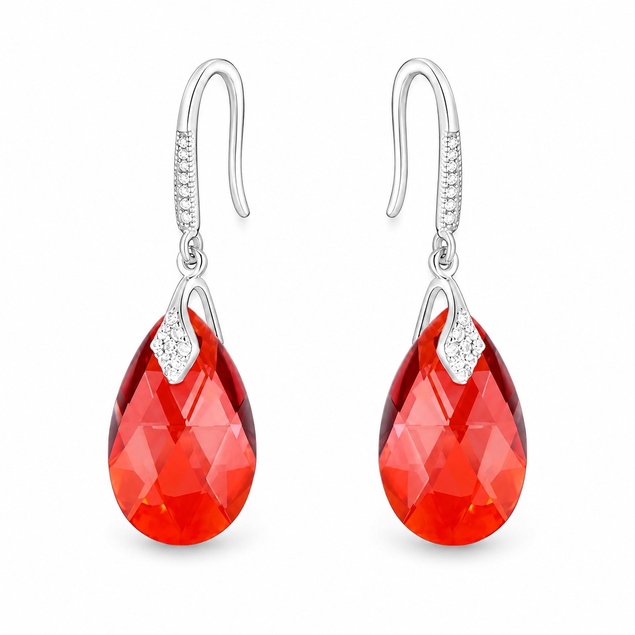 Sidabriniai auskarai „Baroque III (Red Magma)“ su Swarovski® kristalais