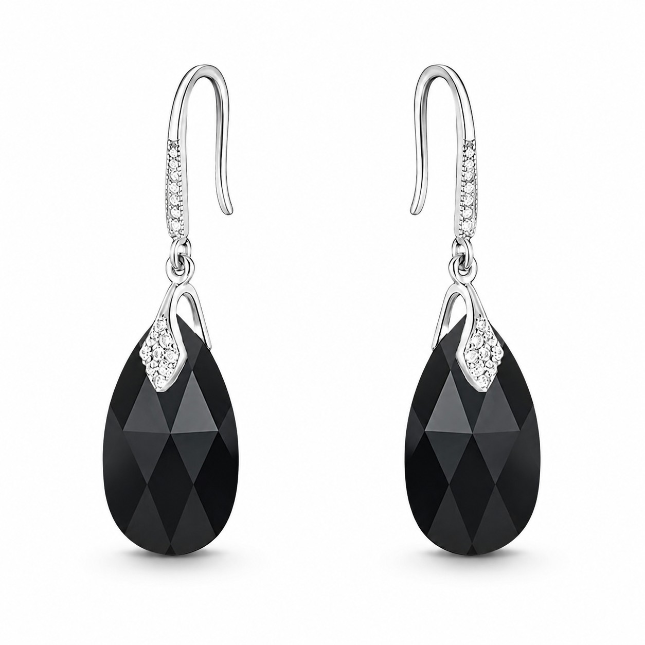 Sidabriniai auskarai moterims DiamondSky „Baroque III (Jet)“ su Swarovski kristalais