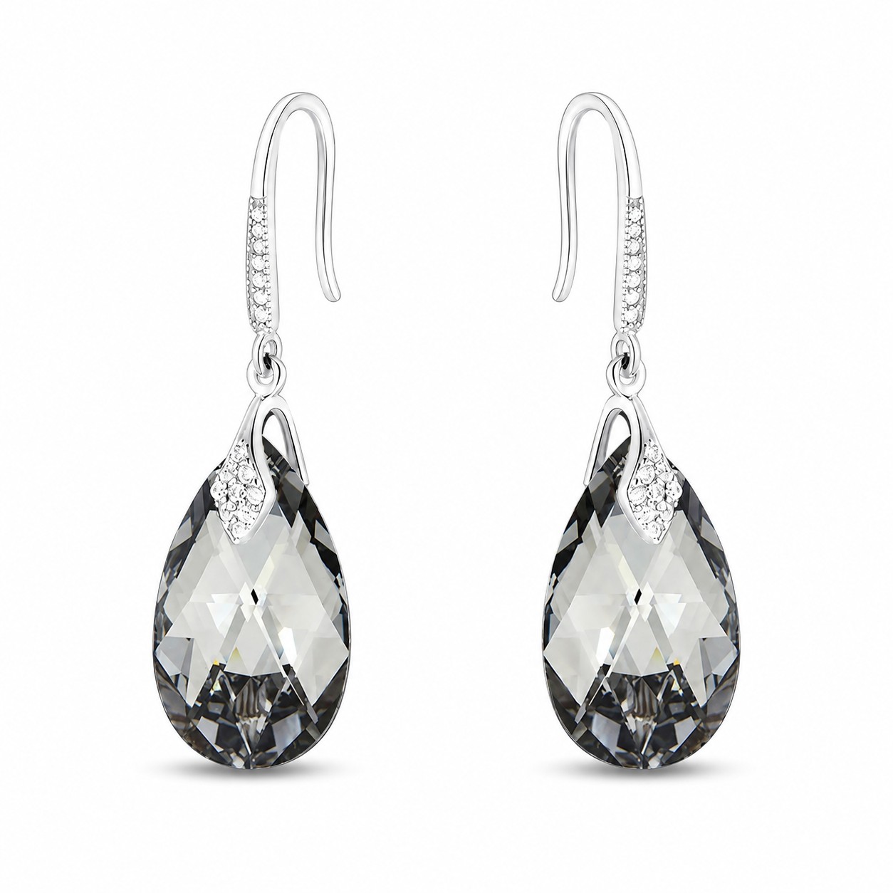 Sidabriniai auskarai moterims DiamondSky „Baroque III (Light Chrome)“ su Swarovski kristalais