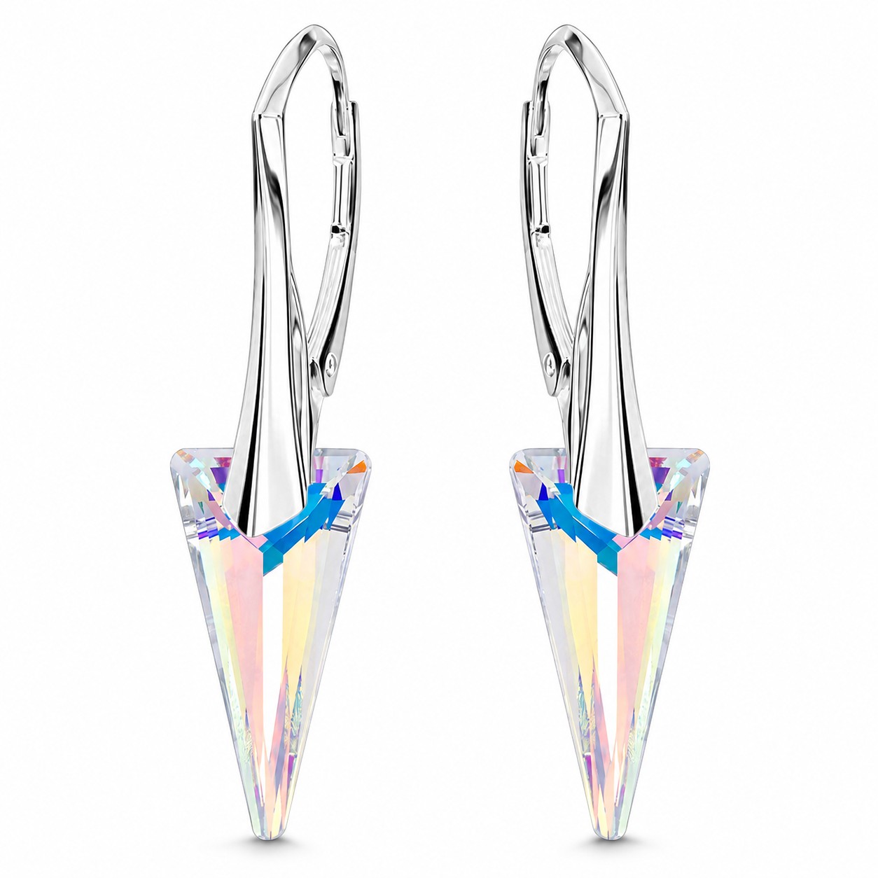 Sidabriniai auskarai „Spike II (Aurora Borealis)“ su Swarovski® kristalais