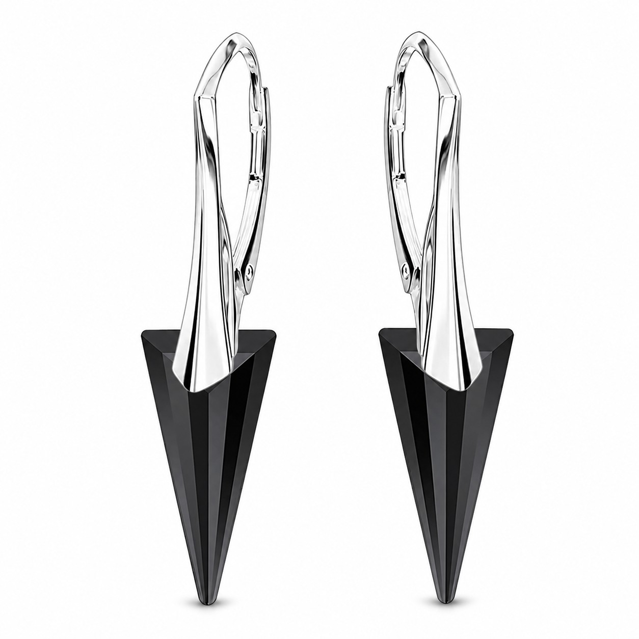 Sidabriniai auskarai „Spike II (Jet)“ su Swarovski® kristalais
