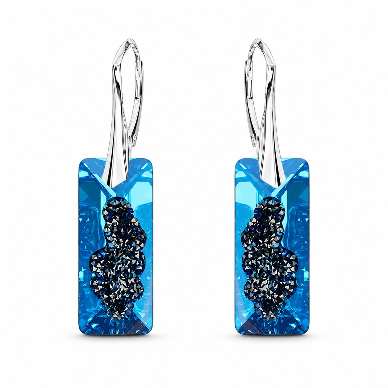 Sidabriniai auskarai moterims DiamondSky „Growing Crystal II (Bermuda Blue)„ su Swarovski kristalais