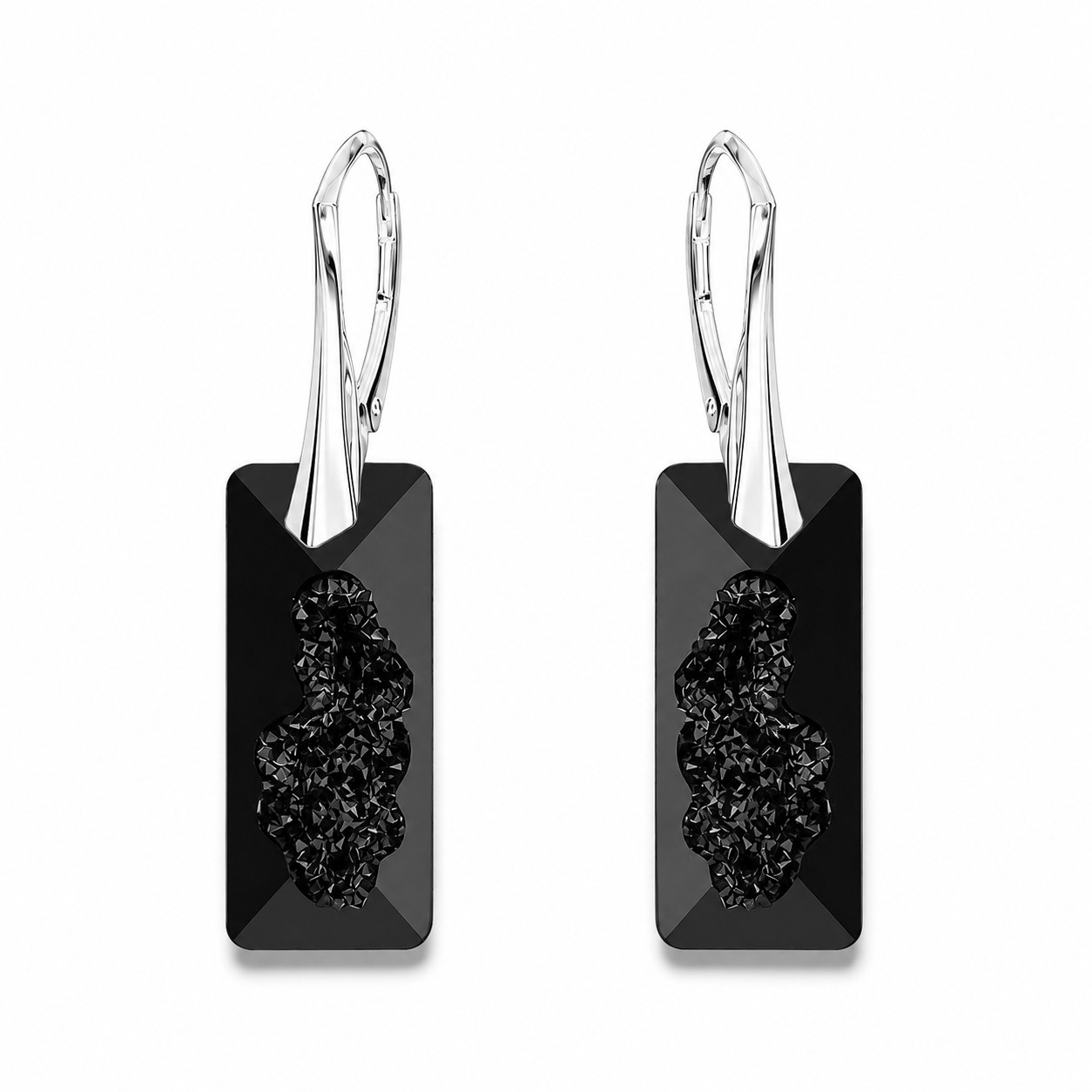 Sidabriniai auskarai „Growing Crystal II (Jet)“ su Swarovski® kristalais