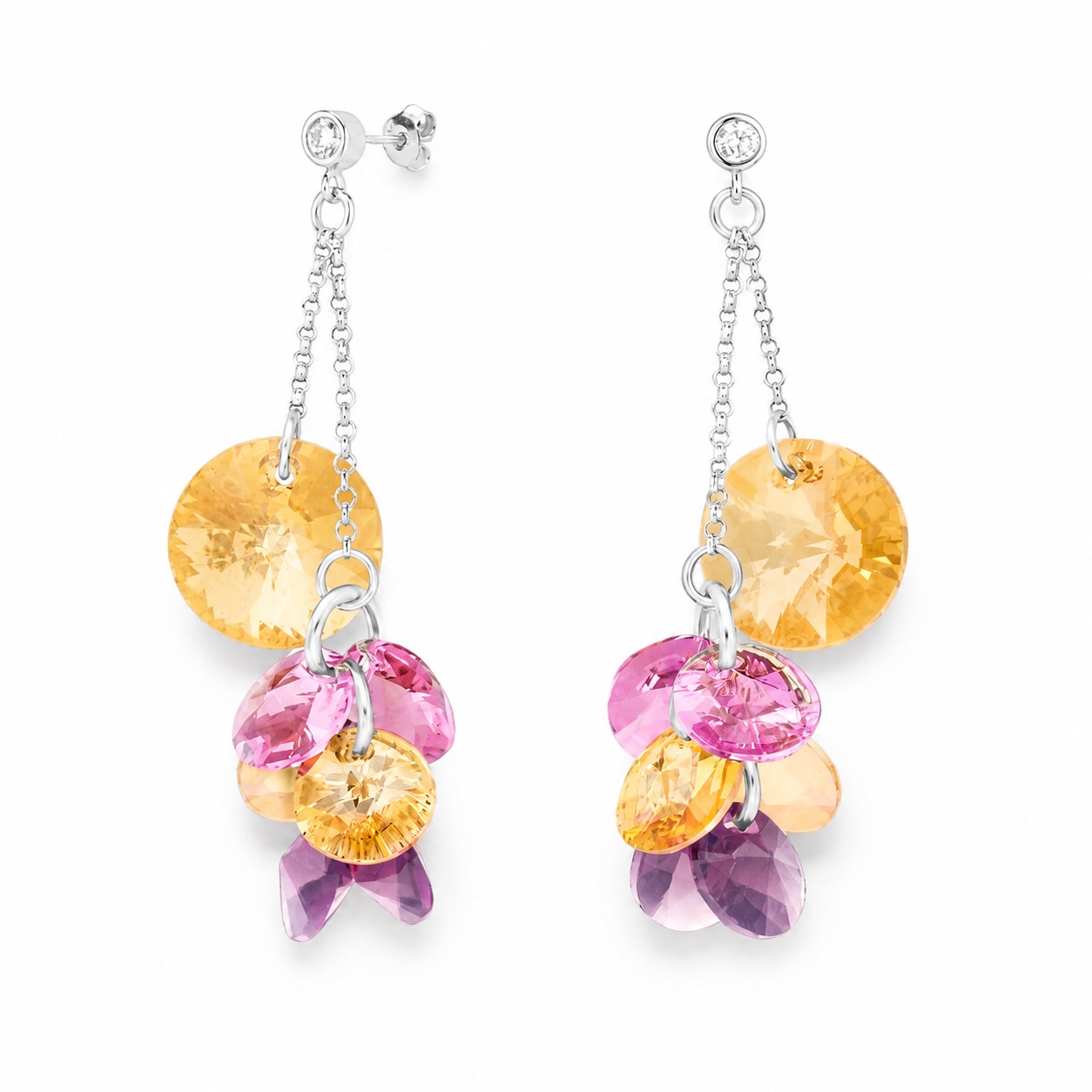 Sidabriniai auskarai moterims DiamondSky „Orchid (Golden Shadow / Iris)“ su Swarovski kristalais