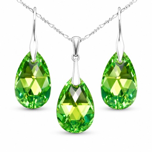 Sidabrinis papuošalų rinkinys moterims „Baroque (Peridot AB)“