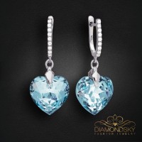 Sudraba auskari "Iemīlējusies Sirds III R (Aquamarine Blue)" ar Swarovski™ kristāliem