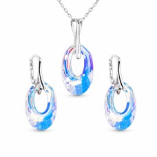 Sudraba komplekts „Helios (Aurora Borealis)“ ar Swarovski® kristāliem