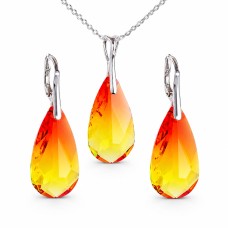 Sidabrinis papuošalų rinkinys moterims DiamondSky „Rainbow Waterfall (Fireopal)“ su Swarovski kristalais