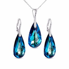 Sidabrinis papuošalų rinkinys moterims DiamondSky „Rainbow Waterfall (Bermuda Blue)“ su Swarovski kristalais