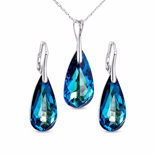 Sidabrinis papuošalų rinkinys moterims DiamondSky „Rainbow Waterfall (Bermuda Blue)“