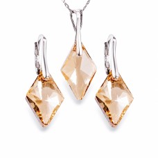 Sidabrinis papuošalų rinkinys moterims DiamondSky „Rhombus (Golden Shadow)“ su Swarovski kristalais