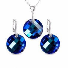 Sidabrinis papuošalų rinkinys moterims DiamondSky „Moon (Bermuda Blue)“ su Swarovski kristalais