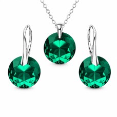 Sidabrinis papuošalų rinkinys moterims DiamondSky „Marianne (Emerald)“ su Swarovski kristalais