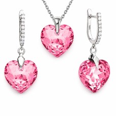 Sidabrinis papuošalų rinkinys moterims DiamondSky „Romantic Heart III R (Rose)“ su Swarovski kristalais