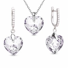Sidabrinis papuošalų rinkinys moterims DiamondSky „Romantic Heart III R“ su Swarovski kristalais