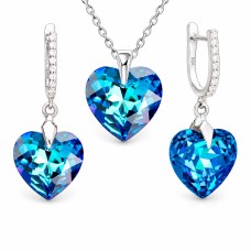 Sidabrinis papuošalų rinkinys moterims „Romantic Heart III R (Bermuda Blue)“ su Swarovski® kristalais