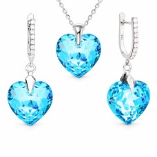 Sidabrinis papuošalų rinkinys moterims DiamondSky „Romantic Heart III R (Aquamarine Shimmer)“ su Swarovski kristalais